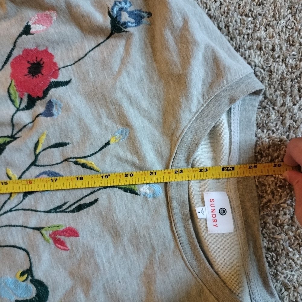 Anthropologie SUNDRY Floral Embroidered Gray Sweatshirt - Picture 8 of 10